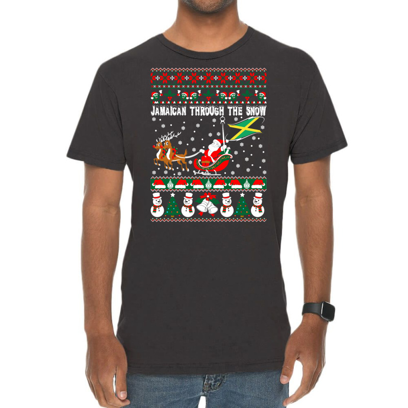 Jamaican Through The Snow Ugly Christmas Sweater Tshirt Vintage T-Shirt by Pinch1410 | Artistshot