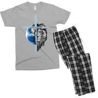 Jesus Lion Of Judah Christian Earth Cross Lion Men's T-shirt Pajama Set | Artistshot