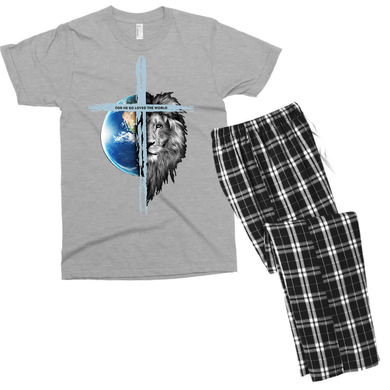 Jesus Lion Of Judah Christian Earth Cross Lion Men's T-shirt Pajama Set by Pinch1410 | Artistshot