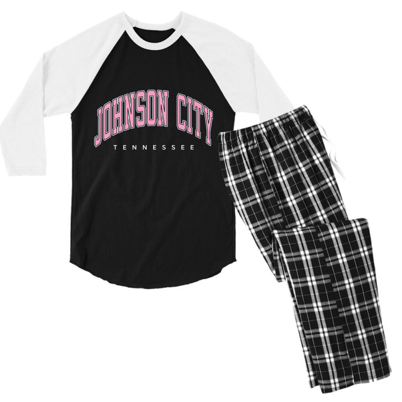 Johnson City Tennessee Tn Varsity Style Pink Text Premium Men's 3/4 Sleeve Pajama Set by ChristinaMarieCavanaugh | Artistshot