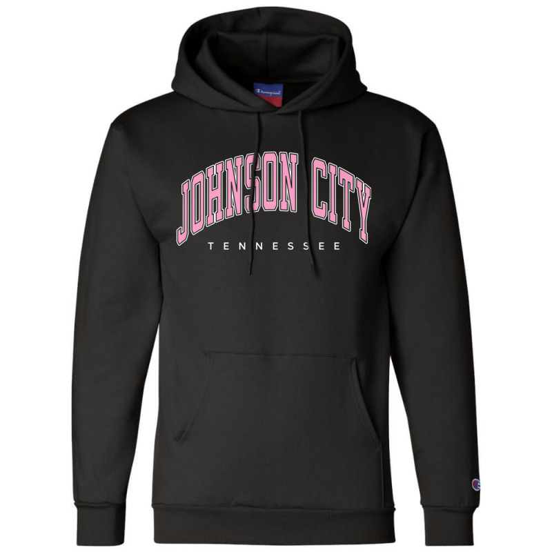 Johnson City Tennessee Tn Varsity Style Pink Text Premium Champion Hoodie by ChristinaMarieCavanaugh | Artistshot