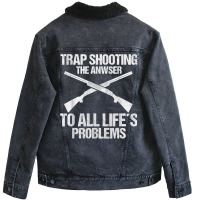 Trap Shooting Funny Skeet Shooting Clay T Shirt Unisex Sherpa-lined Denim Jacket | Artistshot