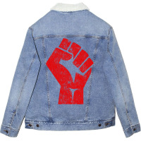 Big Red Raised Fist Salute Of Unity Solidarity Resistance Long Sleeve Unisex Sherpa-lined Denim Jacket | Artistshot