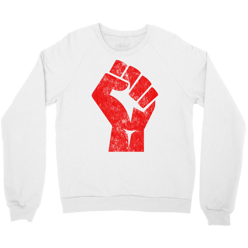 Big Red Raised Fist Salute Of Unity Solidarity Resistance Long Sleeve Crewneck Sweatshirt by zaeske | Artistshot