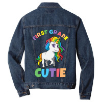 First Day Of School 1st First Grade Cutie Girls Unicorn Men Denim Jacket | Artistshot