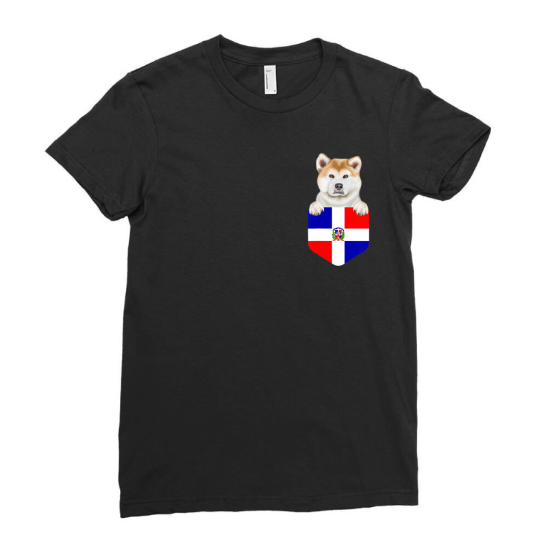 Limited Edition Dominican Republic Flag Akita Dog In Pocket Ladies Fitted T-Shirt by hongquangd | Artistshot