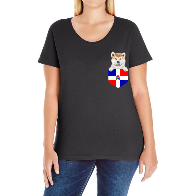 Limited Edition Dominican Republic Flag Akita Dog In Pocket Ladies Curvy T-Shirt by hongquangd | Artistshot