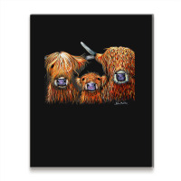 Cow Print Scottish Highland  We 3 Coos On Grey  By Shirley Macarthur B Metal Print Vertical | Artistshot