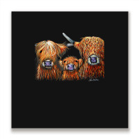 Cow Print Scottish Highland  We 3 Coos On Grey  By Shirley Macarthur B Metal Print Square | Artistshot