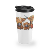 Cow Print Scottish Highland  We 3 Coos On Grey  By Shirley Macarthur B Travel Mug | Artistshot