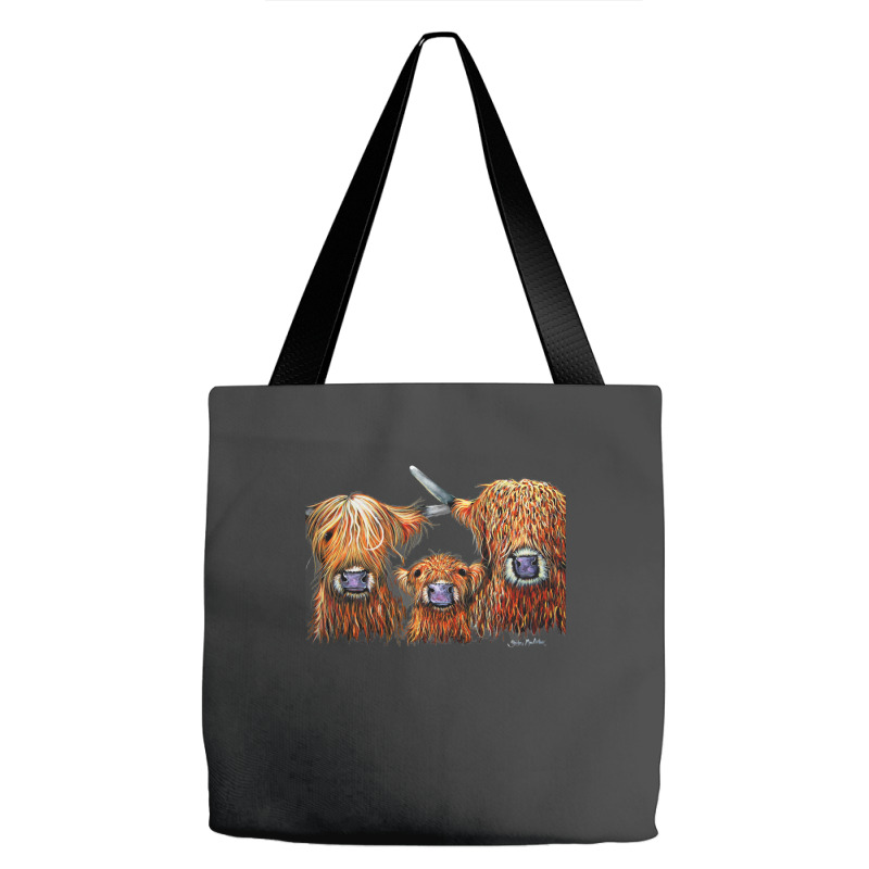 Cow Print Scottish Highland  We 3 Coos On Grey  By Shirley Macarthur B Tote Bags | Artistshot