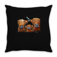 Cow Print Scottish Highland  We 3 Coos On Grey  By Shirley Macarthur B Throw Pillow | Artistshot