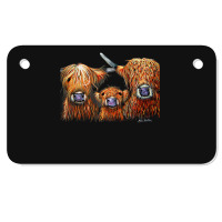 Cow Print Scottish Highland  We 3 Coos On Grey  By Shirley Macarthur B Motorcycle License Plate | Artistshot