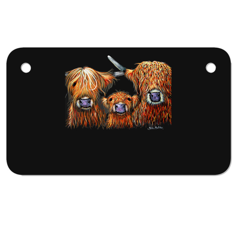 Cow Print Scottish Highland  We 3 Coos On Grey  By Shirley Macarthur B Motorcycle License Plate | Artistshot