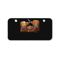 Cow Print Scottish Highland  We 3 Coos On Grey  By Shirley Macarthur B Bicycle License Plate | Artistshot