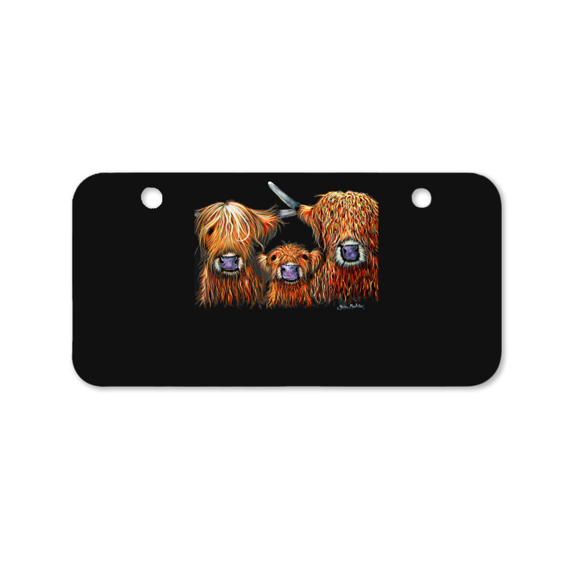 Cow Print Scottish Highland  We 3 Coos On Grey  By Shirley Macarthur B Bicycle License Plate | Artistshot