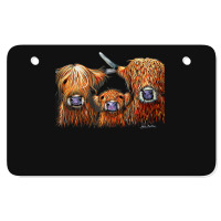 Cow Print Scottish Highland  We 3 Coos On Grey  By Shirley Macarthur B Atv License Plate | Artistshot