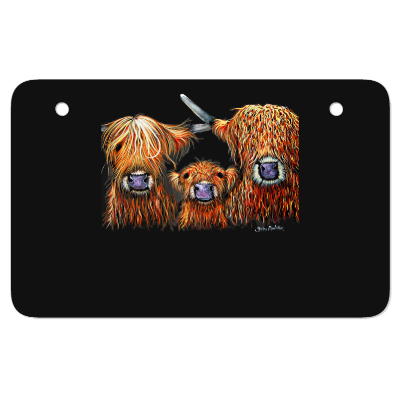 Cow Print Scottish Highland  We 3 Coos On Grey  By Shirley Macarthur B Atv License Plate | Artistshot