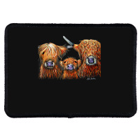 Cow Print Scottish Highland  We 3 Coos On Grey  By Shirley Macarthur B Rectangle Patch | Artistshot