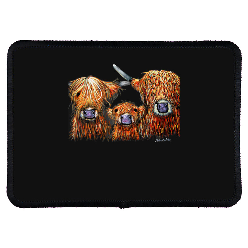 Cow Print Scottish Highland  We 3 Coos On Grey  By Shirley Macarthur B Rectangle Patch | Artistshot