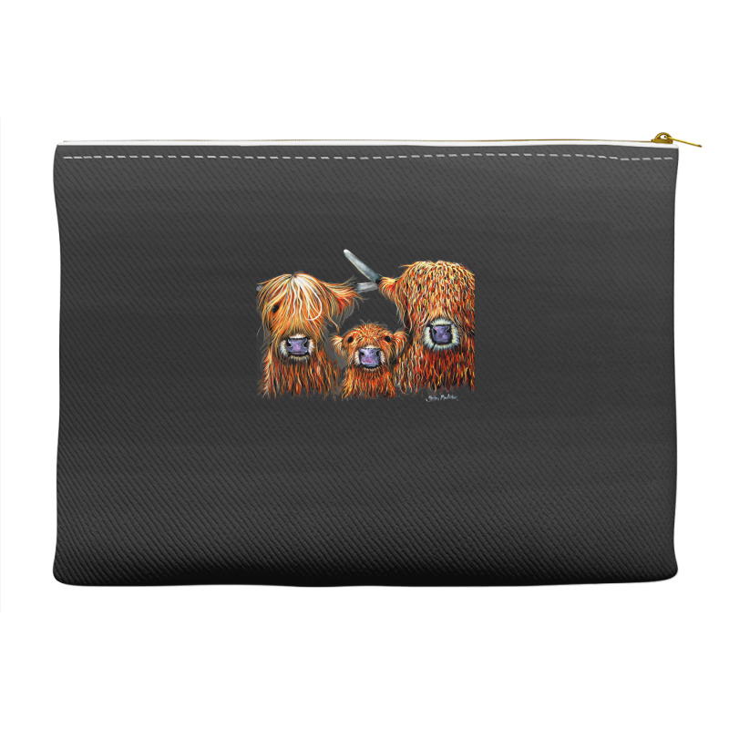 Cow Print Scottish Highland  We 3 Coos On Grey  By Shirley Macarthur B Accessory Pouches | Artistshot