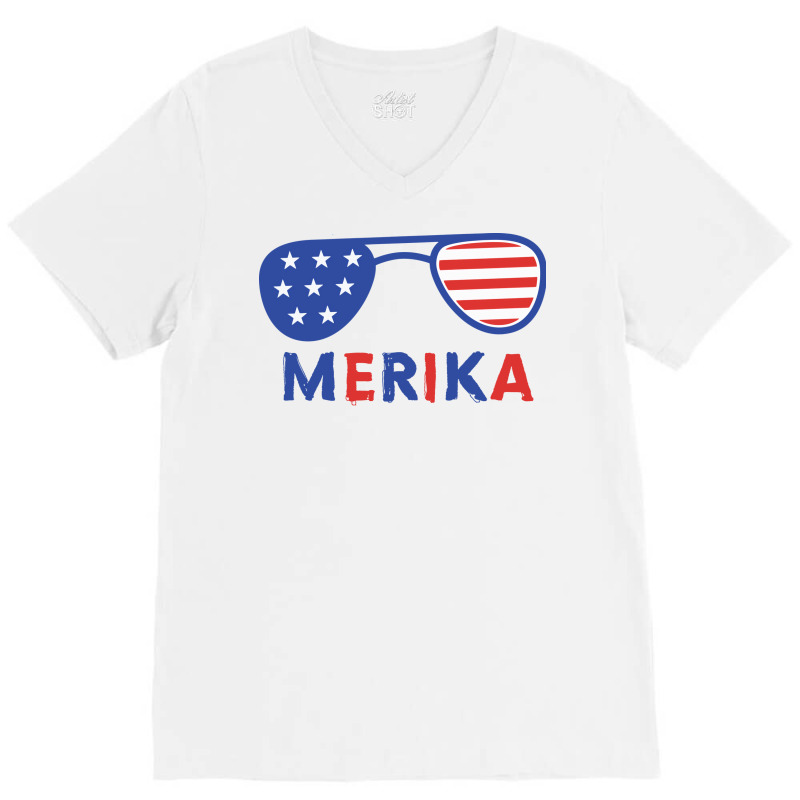 Merika 4th Of July Patriotic American Flag Nature Tumblr V-Neck Tee by hafeesoesoeq | Artistshot