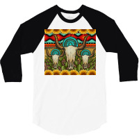 Bull Skulls Gemstones And Cactus With Leopard And Aztec 3/4 Sleeve Shirt | Artistshot