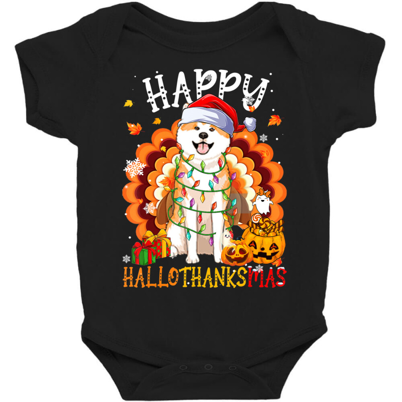 Hot Trend Happy Hallothanksmas Akita Inu Thanksgiving Xmas Baby Bodysuit by hongquangd | Artistshot