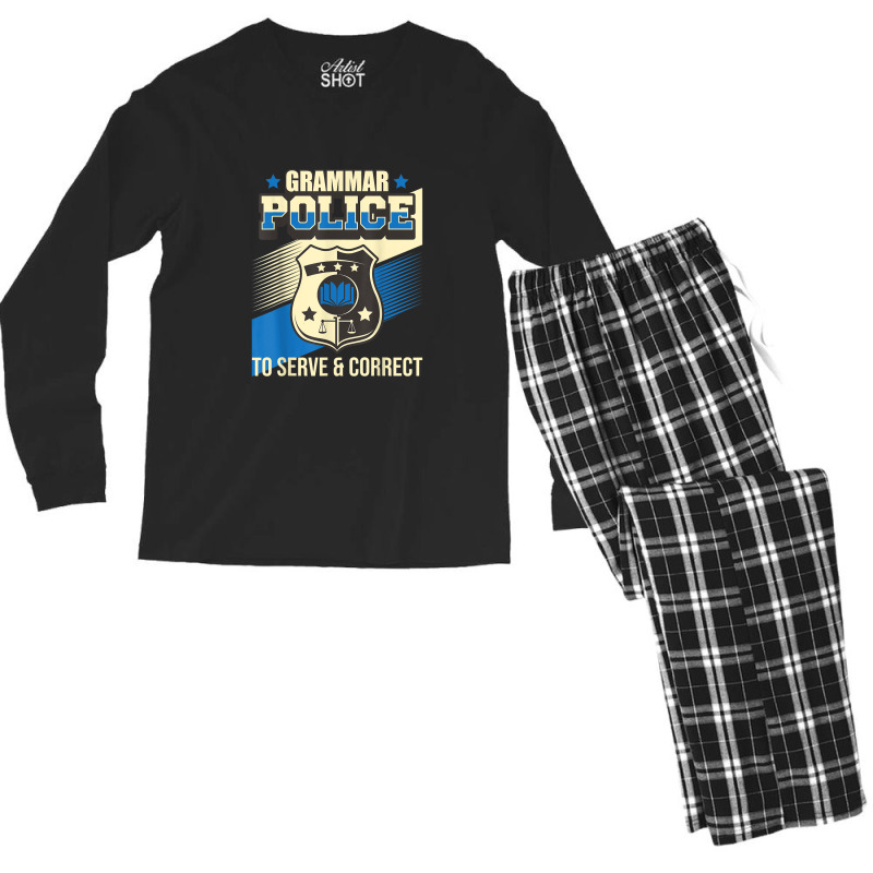 Grammar Police To Serve & Correct - English Grammarian Men's Long Sleeve Pajama Set by ReginaldLewisMay | Artistshot