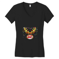 Reindeer In Mask Vaccination Merry 1 Women's V-neck T-shirt | Artistshot