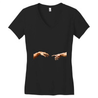 Limited Edition Michelangelo Hand Finger Hands Chapel Sixtine Creation Women's V-neck T-shirt | Artistshot