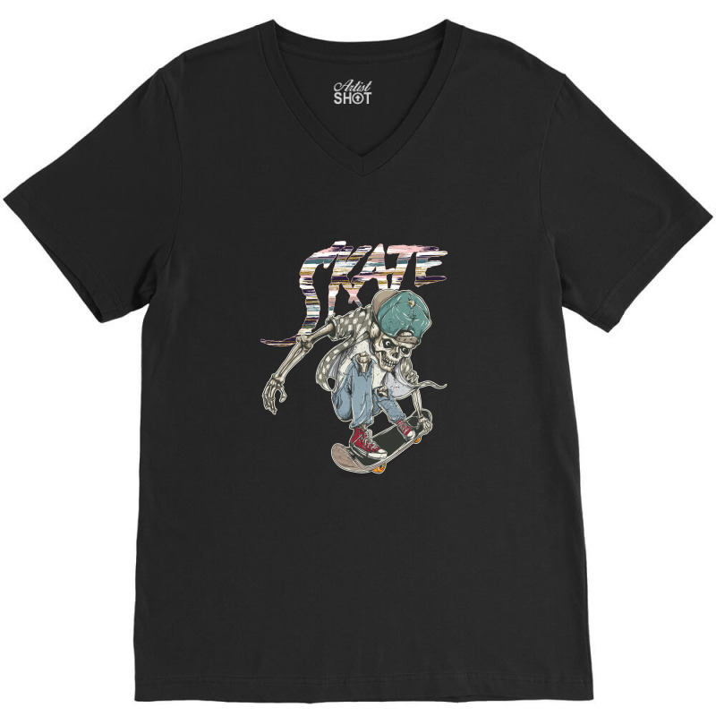 Skate Skull V-neck Tee | Artistshot