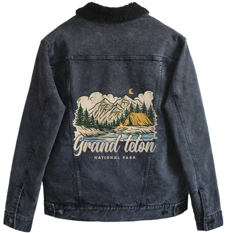 Trending Grand Teton National Park Unisex Sherpa-Lined Denim Jacket by laurynvanhoose | Artistshot