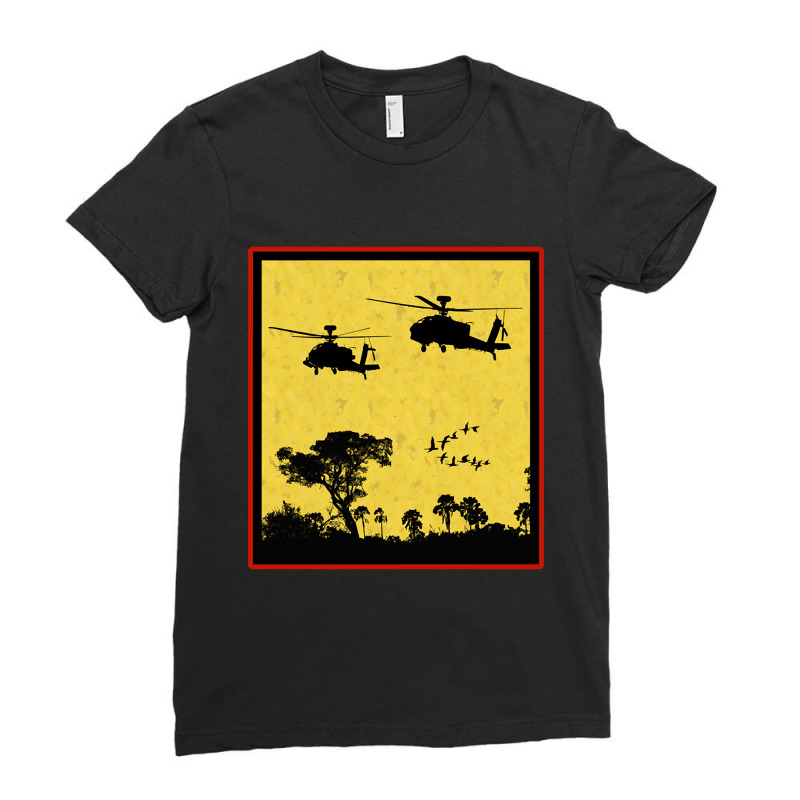 Hot Trend Vintage Army Attack Helicopter War American Flag Apache Viet Ladies Fitted T-Shirt by Box Bingham | Artistshot