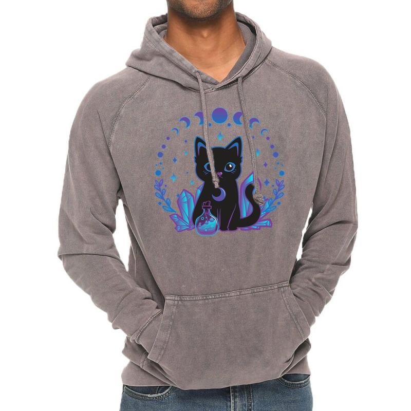 Cute Witchy Black Cat Crystal Alchemy Kawaii Pastel Goth Pullover Hood Vintage Hoodie | Artistshot