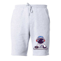 Cute Astronaut Playing Dj Electronic Music With Headphone Travel Quote Fleece Short | Artistshot