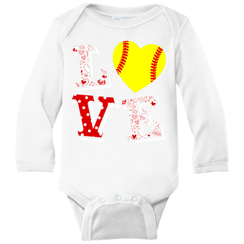 Valentine Love Softball Heart Valentine Day Women Men Gift Long Sleeve Baby Bodysuit | Artistshot