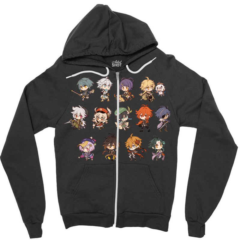 Genshin Impact Chibi Smash Zipper Hoodie by dherarguberax | Artistshot