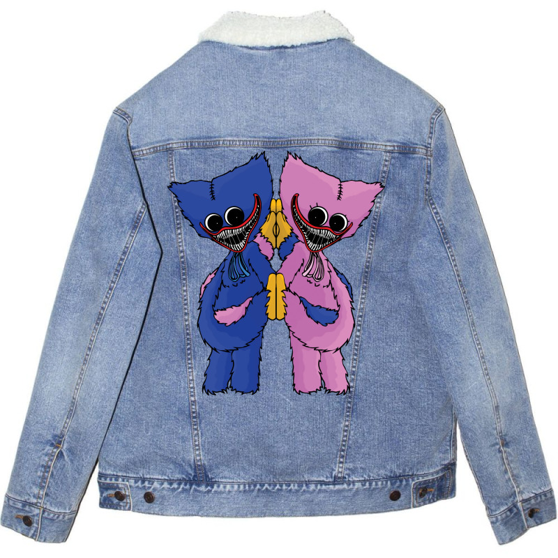 Fnf Poppy Playtime Friendly Huggy Wuggy And Kissy Green Gift Unisex Sherpa-Lined Denim Jacket by reifenemuksa | Artistshot