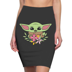 cute baby yoda with flowers Pencil Skirts | Artistshot