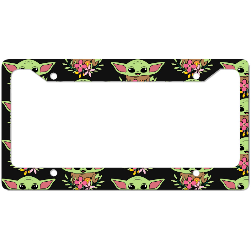 Custom Cute Baby Yoda With Flowers License Plate Frame By Honeysuckle