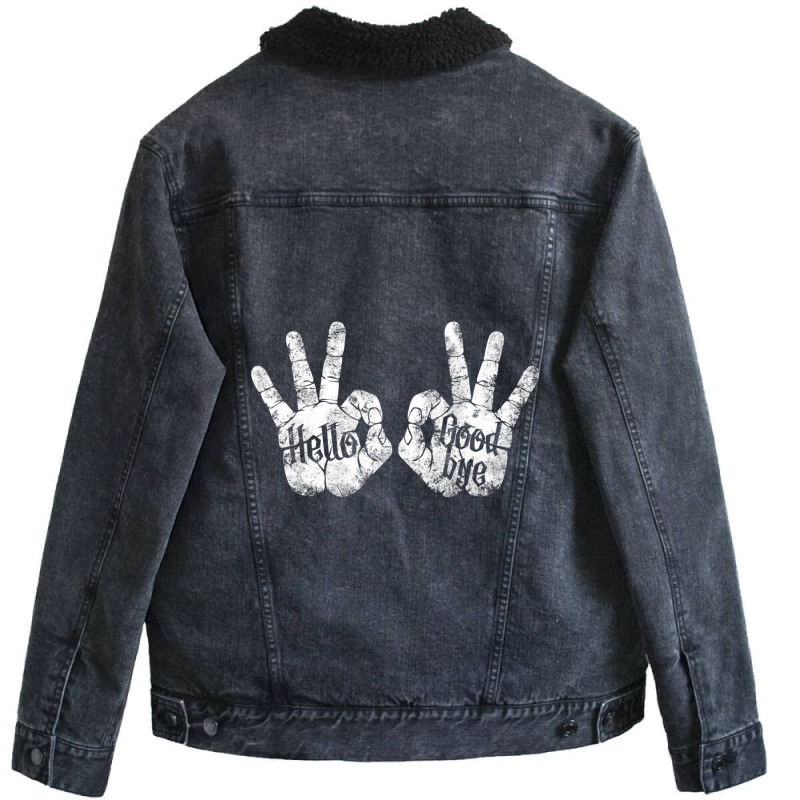 Trending Perfect Terrific Okay Hello And Goodbye Greetings Academy Unisex Sherpa-lined Denim Jacket | Artistshot