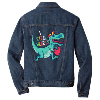 I Steal Hearts T Valentines Day Dinosaur Boys Kid (42) Men Denim Jacket | Artistshot