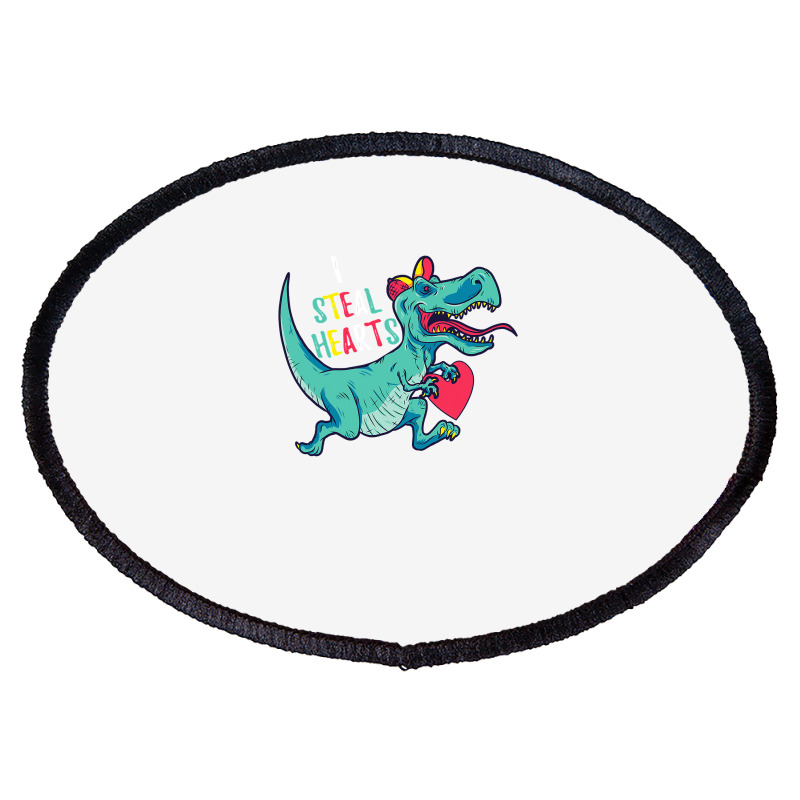 I Steal Hearts T Valentines Day Dinosaur Boys Kid (42) Oval Patch | Artistshot