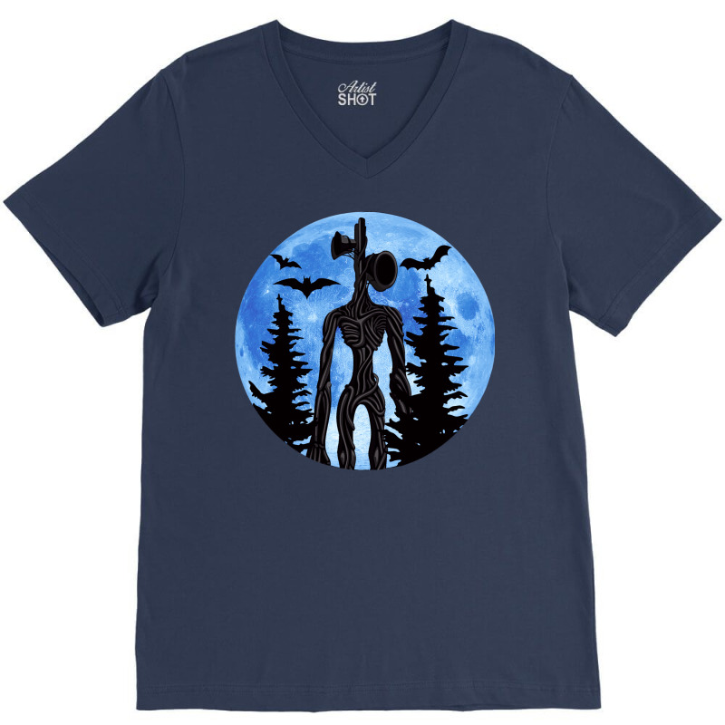 Siren Head, Bats, Trees And Blue Funny Red V-neck Tee | Artistshot