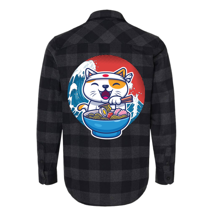 Ramen Wave Cat Kawaii Humor Retro Flannel Shirt by koorenayoubq | Artistshot