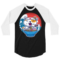 Ramen Wave Cat Kawaii Humor Retro 3/4 Sleeve Shirt | Artistshot