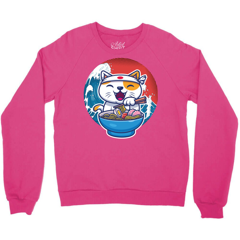 Ramen Wave Cat Kawaii Humor Retro Crewneck Sweatshirt by koorenayoubq | Artistshot