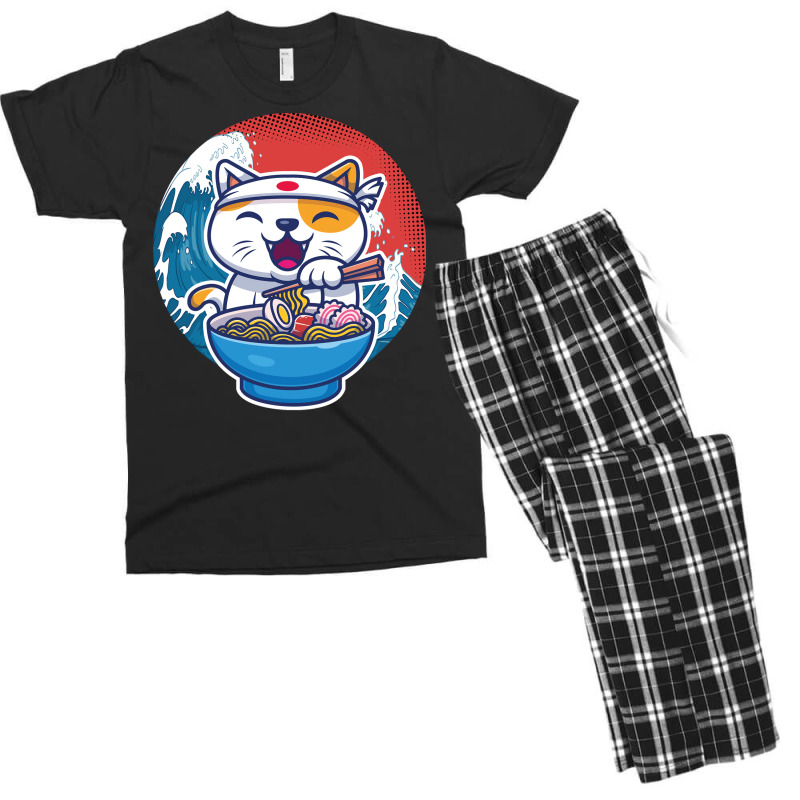 Ramen Wave Cat Kawaii Humor Retro Men's T-shirt Pajama Set by koorenayoubq | Artistshot