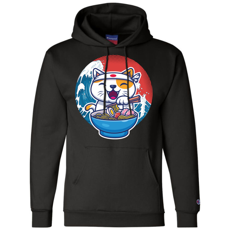 Ramen Wave Cat Kawaii Humor Retro Champion Hoodie by koorenayoubq | Artistshot